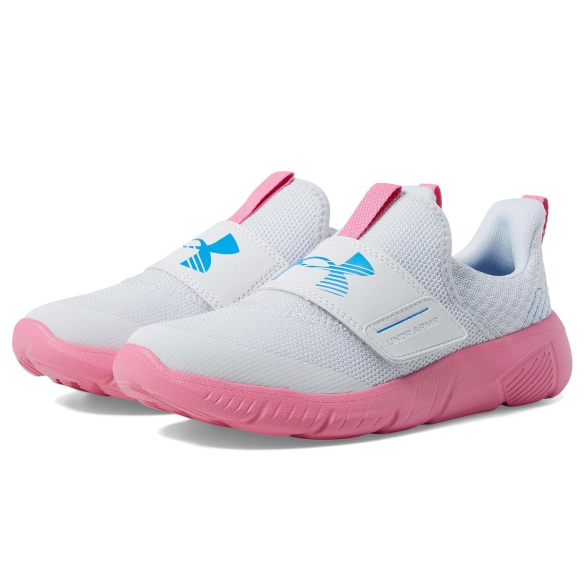 Girl`s Sneakers Athletic Shoes Under Armour Kids Flash Big Kid Distant Gray/Sunset Pink/Photon Blue