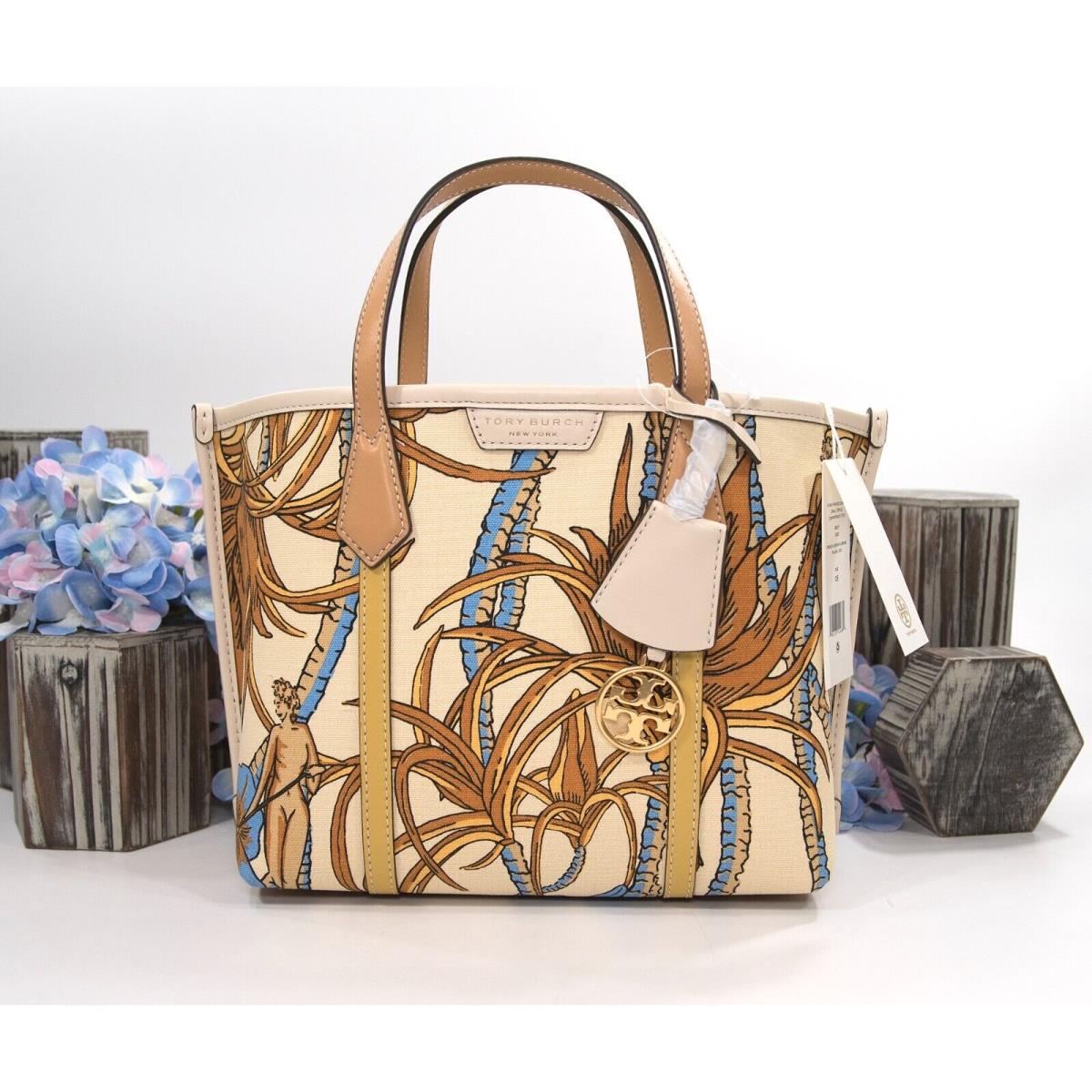 Tory Burch Perry French Cream Climbing Vine Triple Compartment Sml Tote Bag