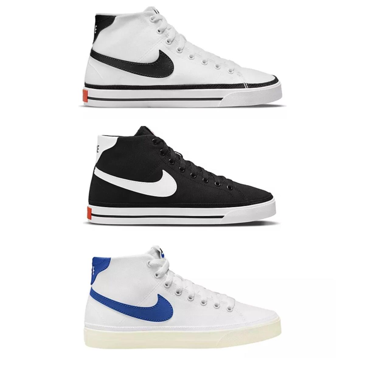 Nike Court Legacy Mid Women`s Black White Blue Sneakers Shoes - Black, Blue, White
