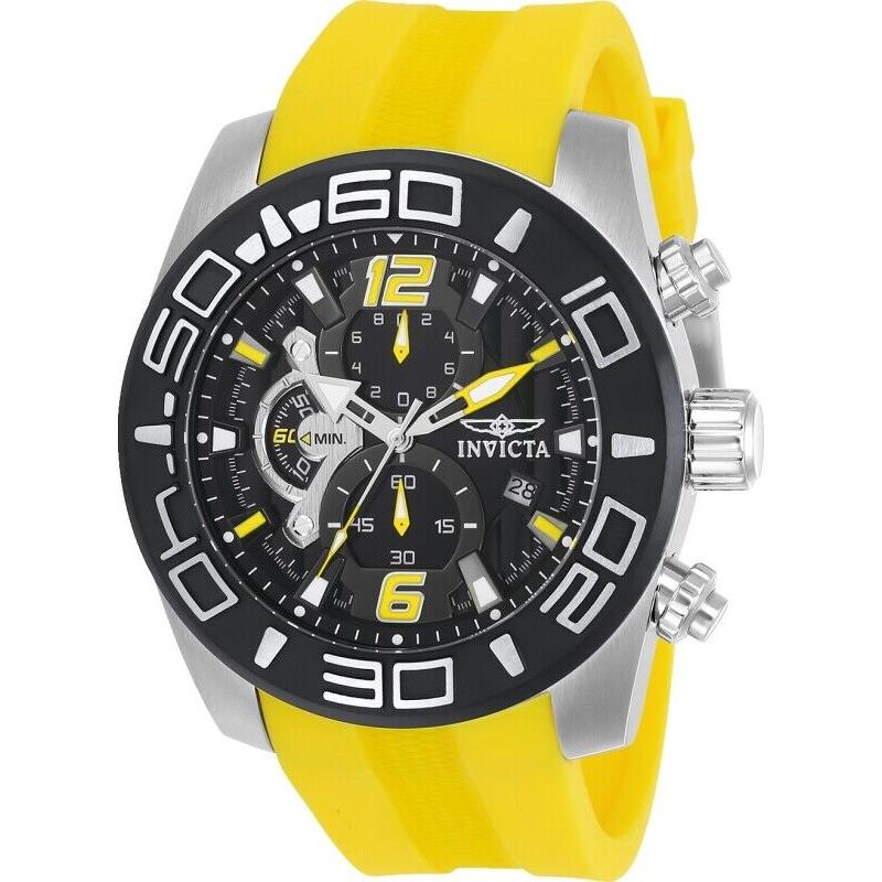 Invicta Men`s 50mm Pro Diver Black Dial Lemon Yellow Silicone Strap Chrono Watch