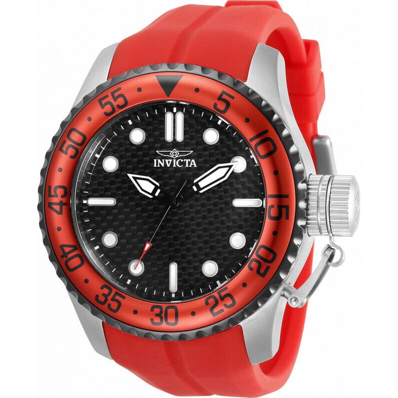 Invicta Men`s 50mm Pro Diver Black Dial Cherry Red Silicone Strap Quartz Watch