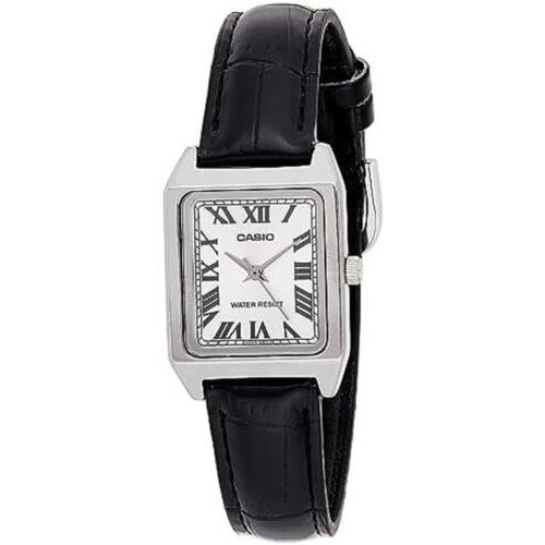 Women`s White Dial Black Leather Band Day Analog Casio Watch LTP-V007L-7B1UDF