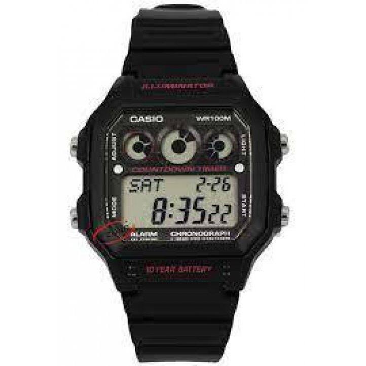 Casio World Time 5 Alarms 10 Year Battery 9 Timers Led Watch AE-1300WH-1A2