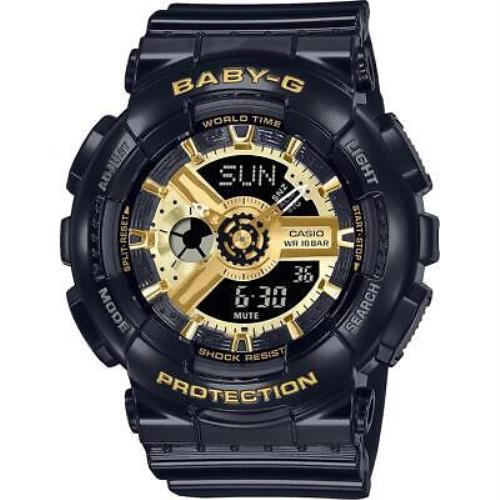 Casio Baby-g Shock XL BA110X-1A Black Gold Analog Digital Ladies Watch