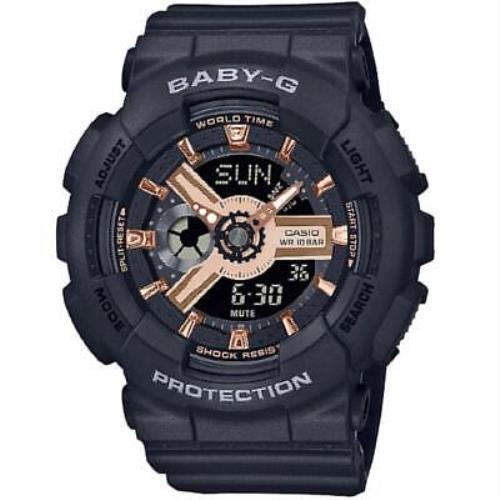 Casio Baby-g Shock XL BA110XRG-1A Black Rose Gold Analog Digital Ladies Watch