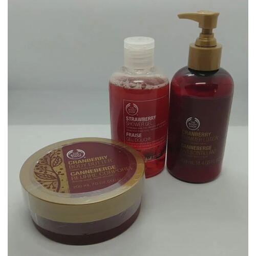 Body Shop Cranberry Body Butter Lotion and Strawberry Shower Gel D1-2