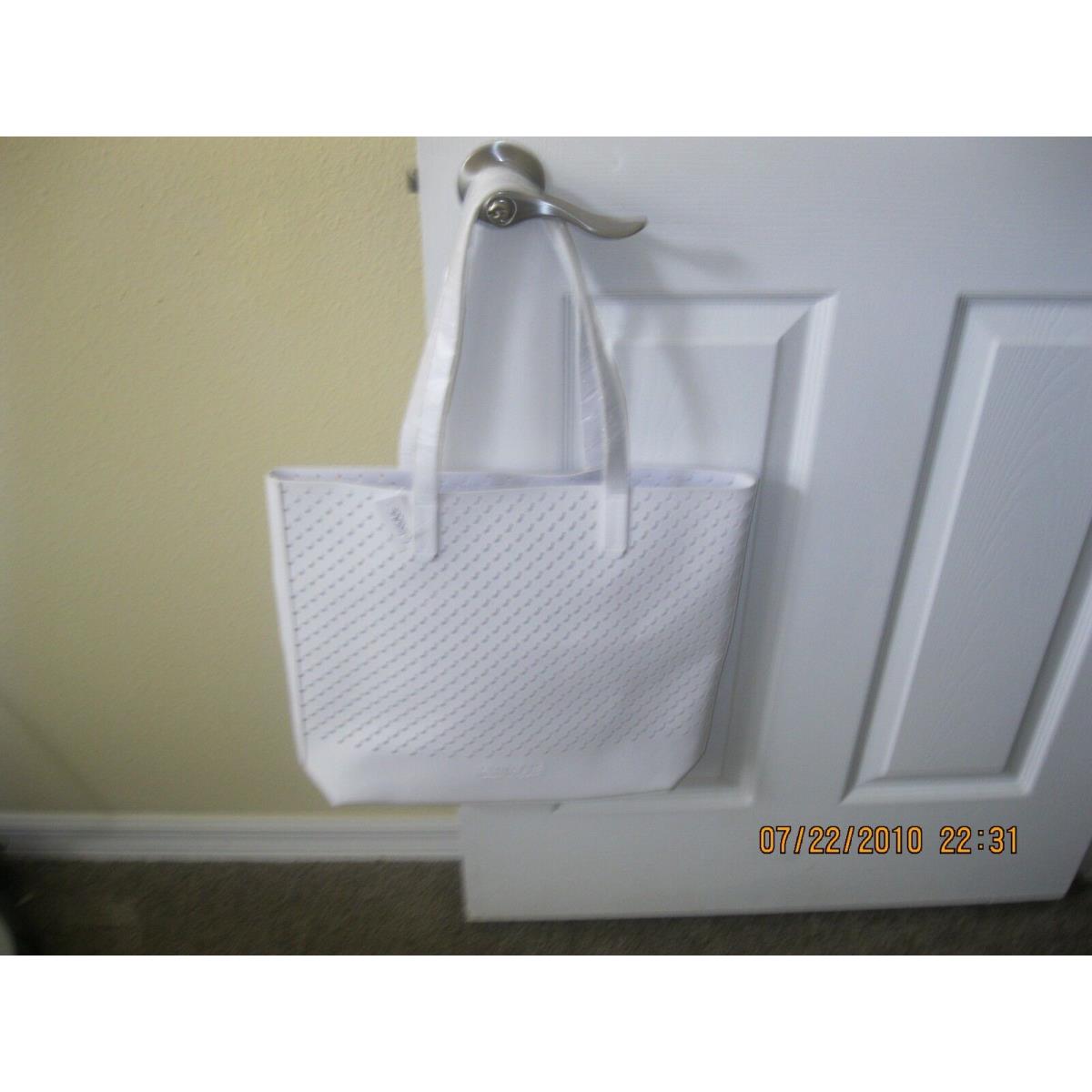 Pretty Clinique White Large Tote Purse Bag with Cut Outs