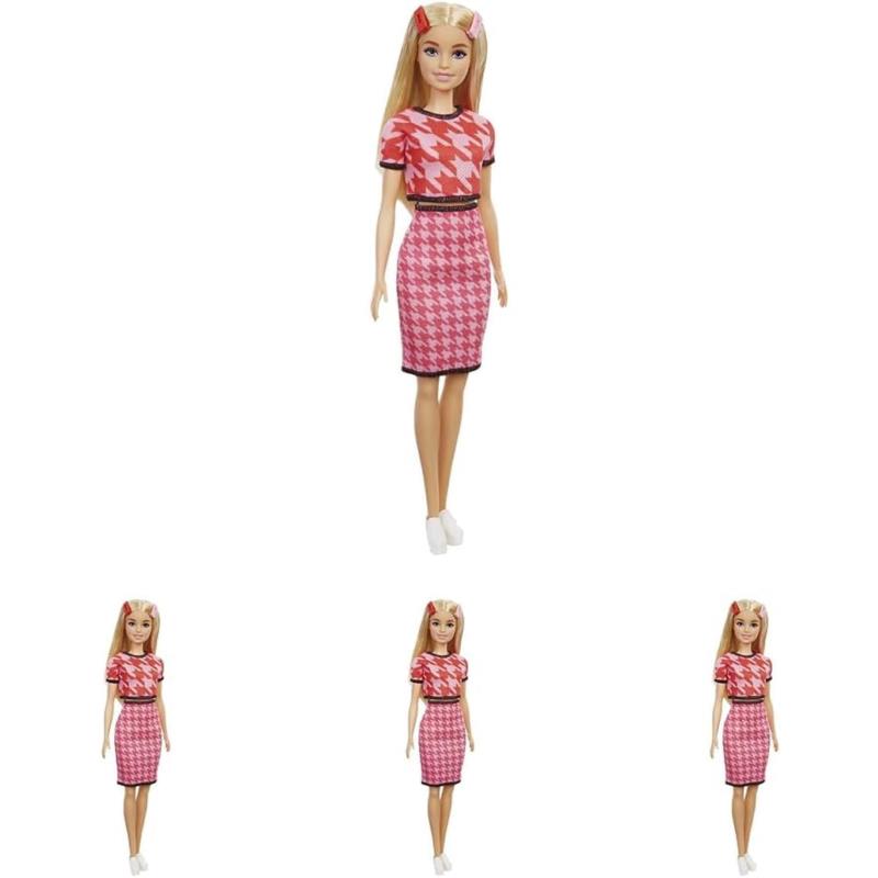 Barbie Fashionistas Doll with Long Blonde Hair Houndstooth Crop Top Skirt P