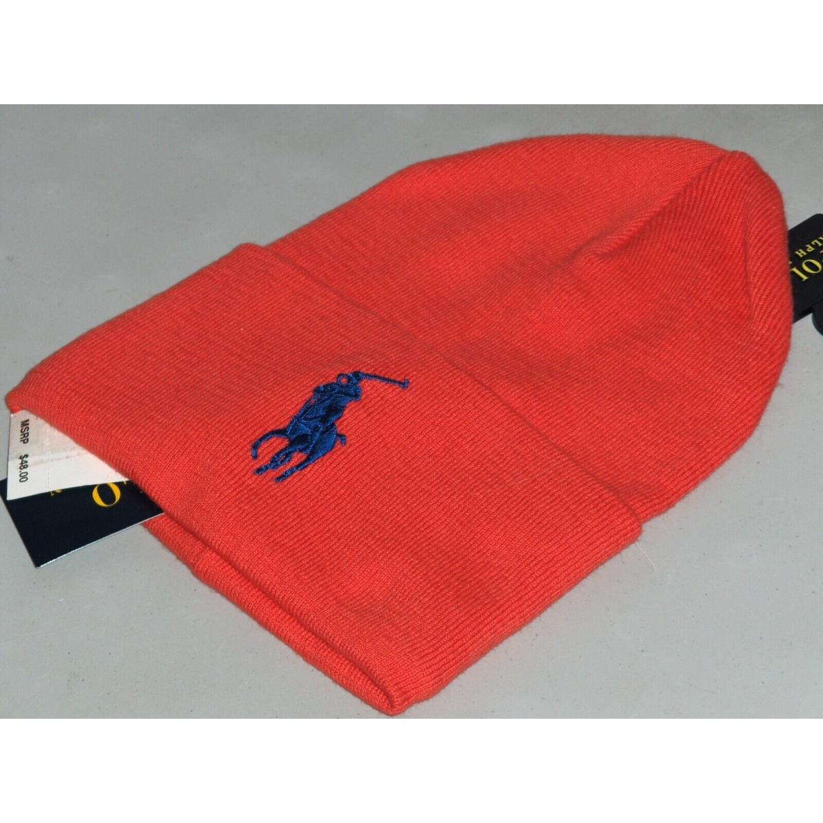 Polo Ralph Lauren Men`s Big Pony Cotton Beanie Hat Watch Ski Cap Bright Orange