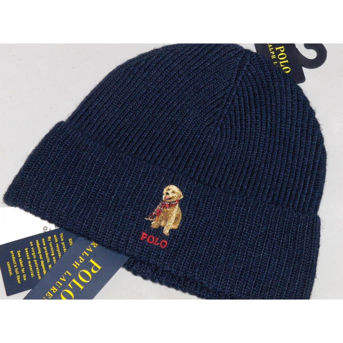 Polo Ralph Lauren Men`s Golden Retriever Dog Beanie Hat Watch Ski Cap Navy Blue