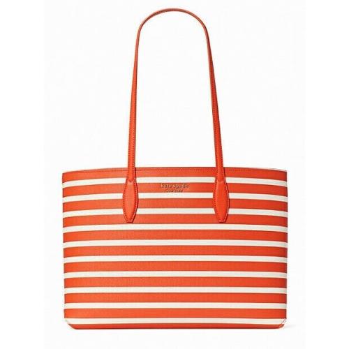 New Kate Spade All Day Sailing Stripe Large Tote Tamarillo Multi with Dust Bag