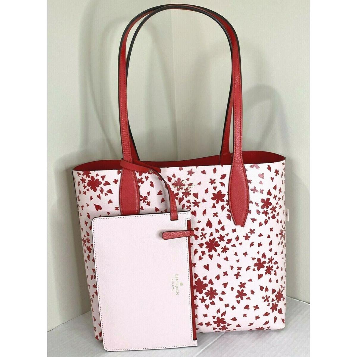 New Kate Spade Small Reversible Tote with Pouch Love Shack Red Multi / Dust Bag