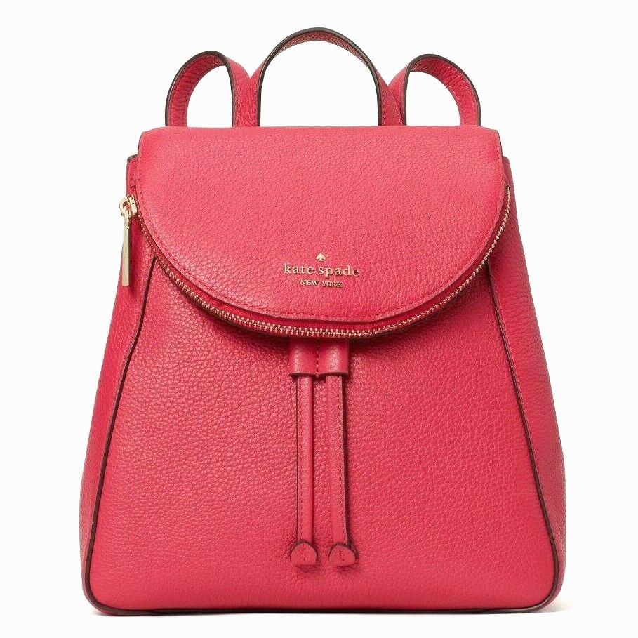 New Kate Spade Leila Leather Medium Flap Backpack Bright Rose / Dust Bag