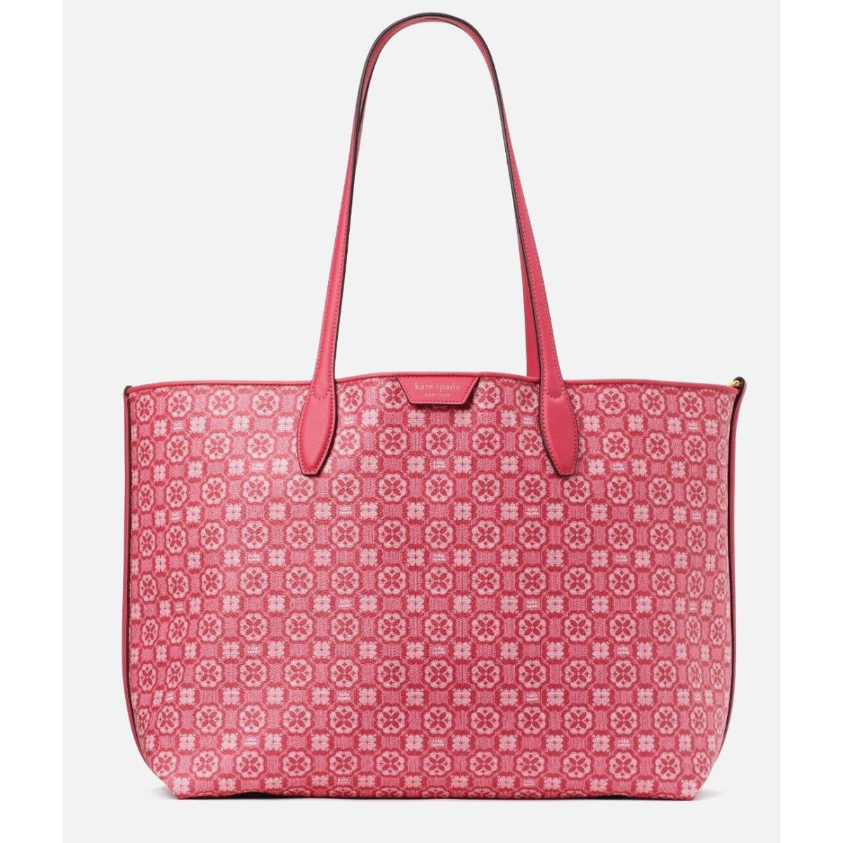 New Kate Spade Flower Monogram Coated Canvas Tote Raspberry Multi with Dust Bag