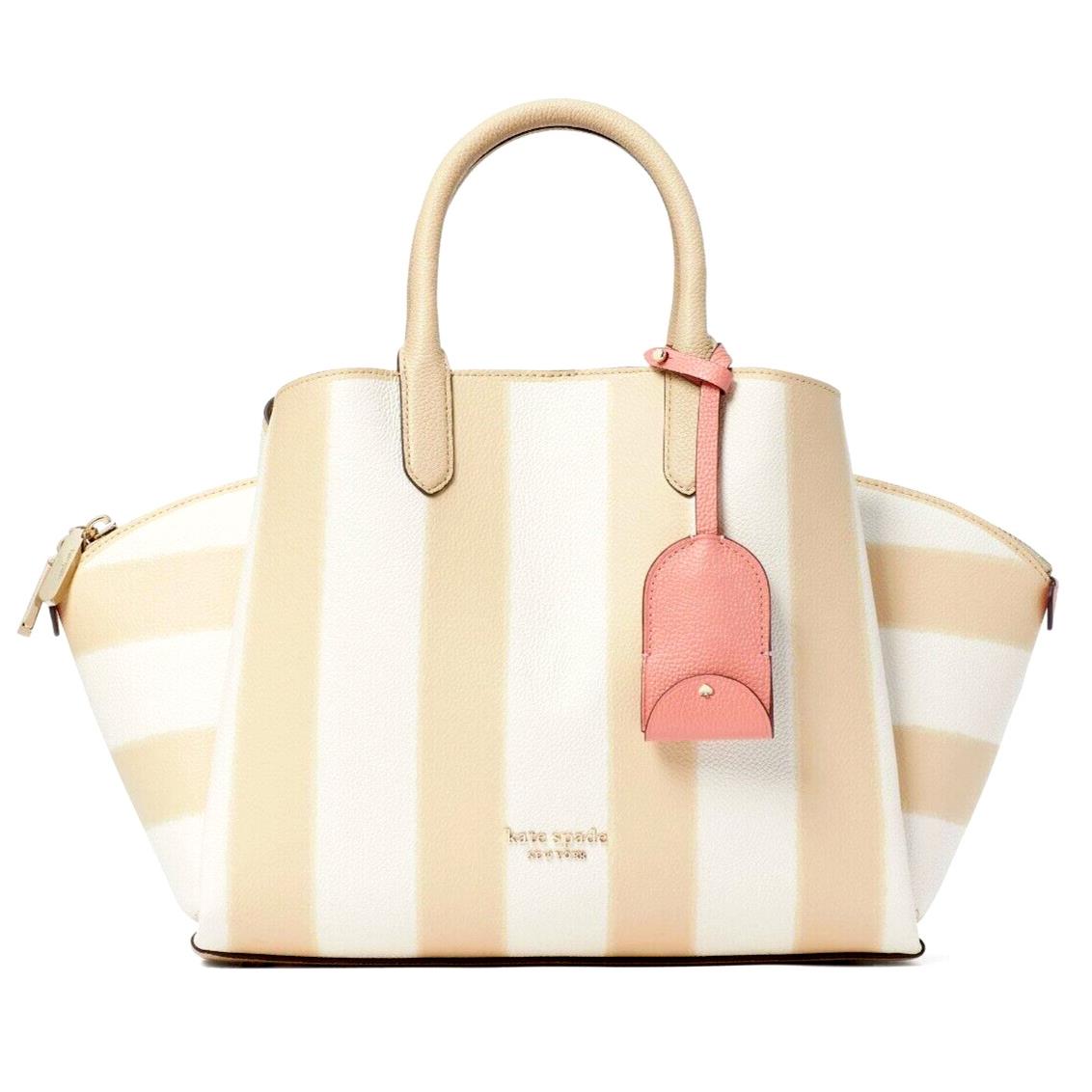 New Kate Spade Avenue Awning Stripe Medium Satchel Warm Stone with Dust Bag