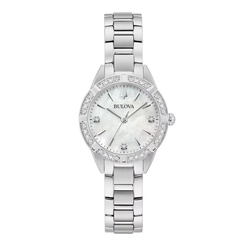 Bulova Sutton Diamond White Mother of Pearl Women`s Watch 96R253 - Dial: White, Band: Silver