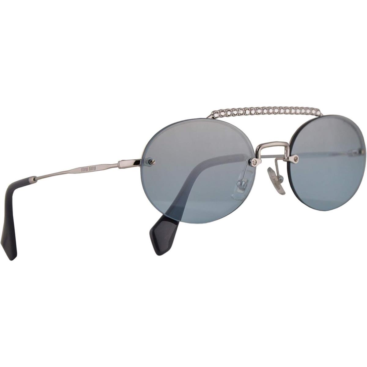 Miu Miu MU60TS Sunglasses Silver W/azure Mirror Black 54mm Lens 1BC096 Smu 60T