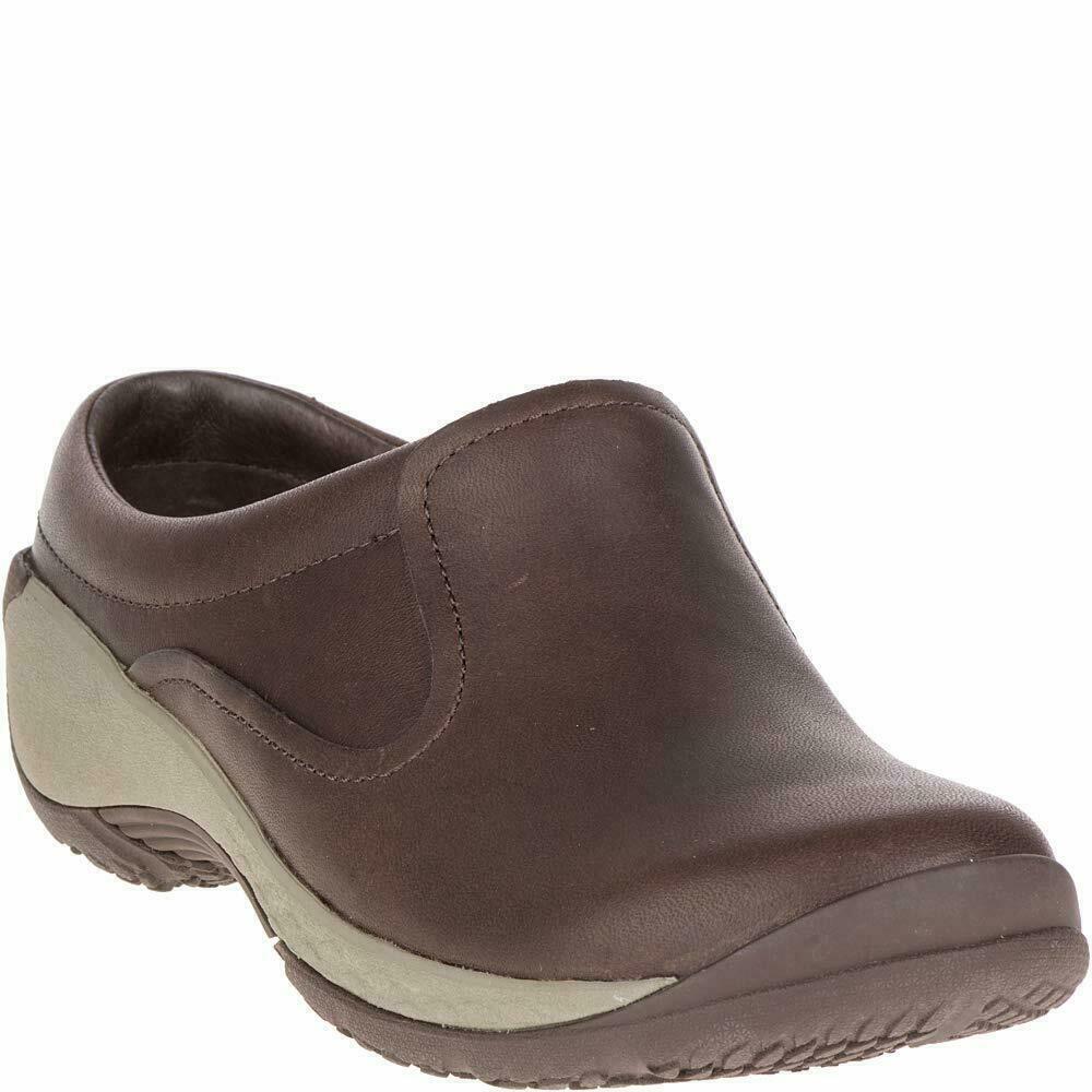 Women`s Merrell Encore Q2 Slide Clog Shoes Espresso Brown Leather - Brown