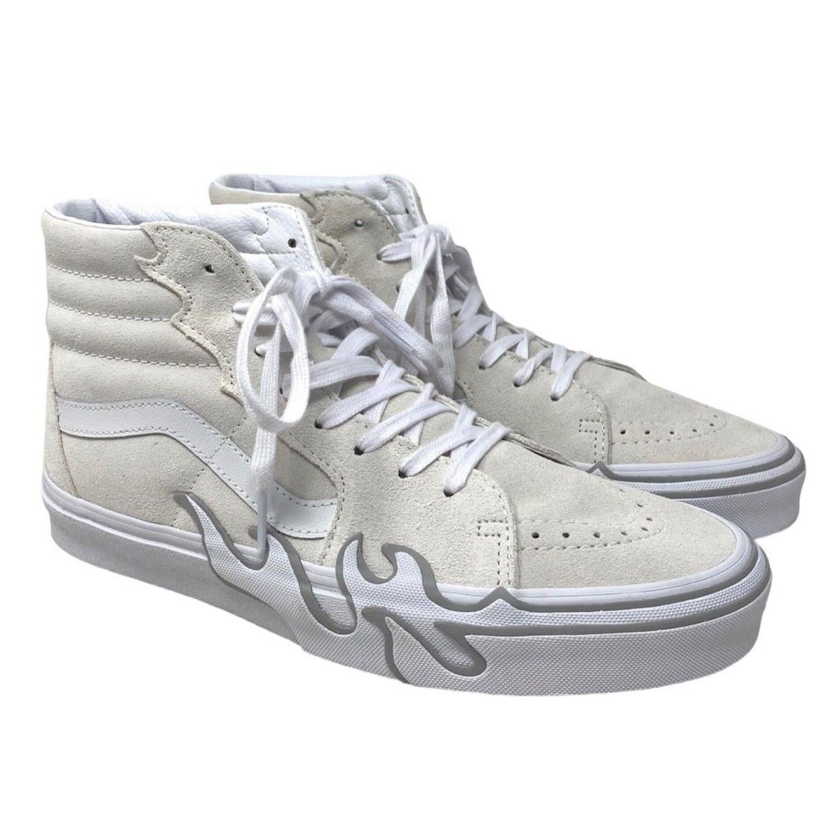 Vans Sk8-Hi Flame Suede Shoes Skate White Gray Sneakers Men`s Size VN0005UJWWW