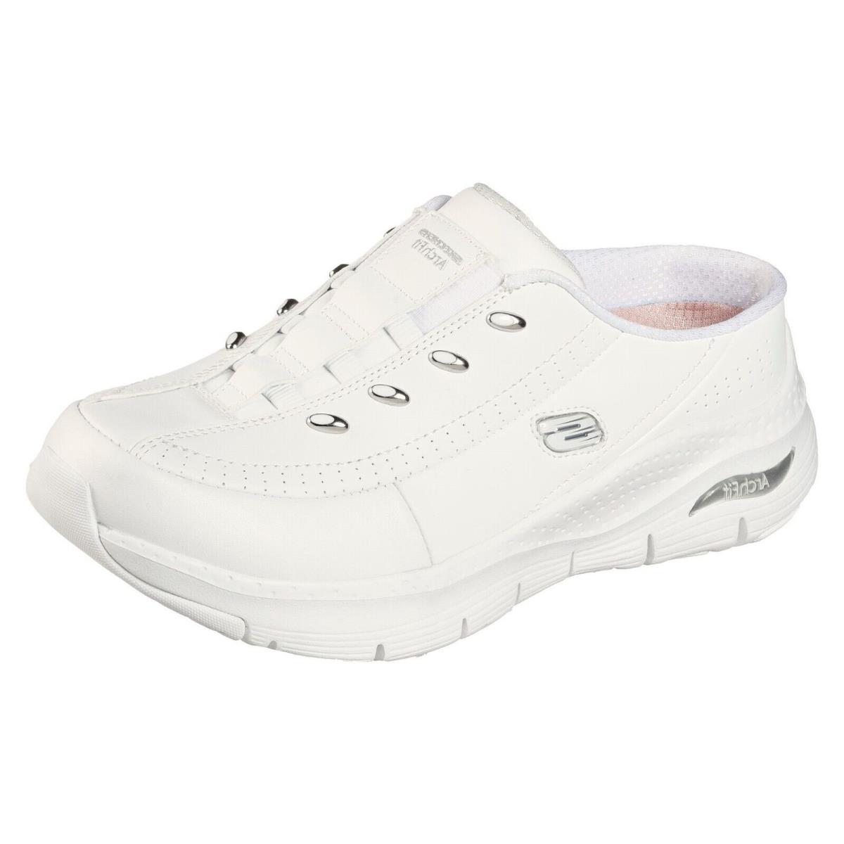 Skechers D`lites Women`s Comfort Slip-on Shoes Mule Memory Foam Sport Sneakers Blessful Me/White/Silver