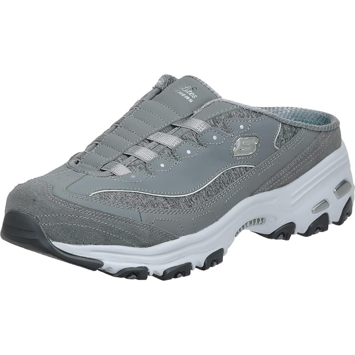 Skechers D`lites Women`s Comfort Slip-on Shoes Mule Memory Foam Sport Sneakers Gray/White