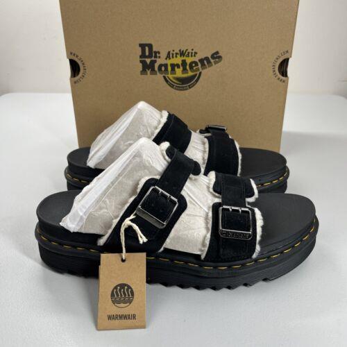 Dr Doc Martens Mens Size 13 Myles Fur Platform Sandals Black Suede Shoe