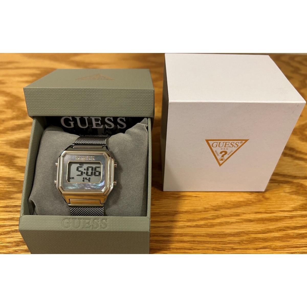 Guess Retro Style Digital Stainless Steel Watch with Mesh Strap