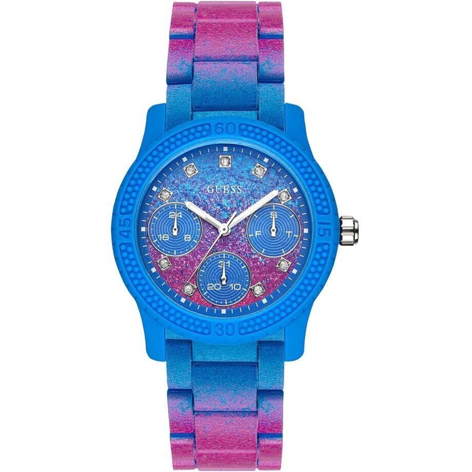 Guess Blue Case Gemmed Dial Polycarbonate Multifunction Women`s Watch W0944L2