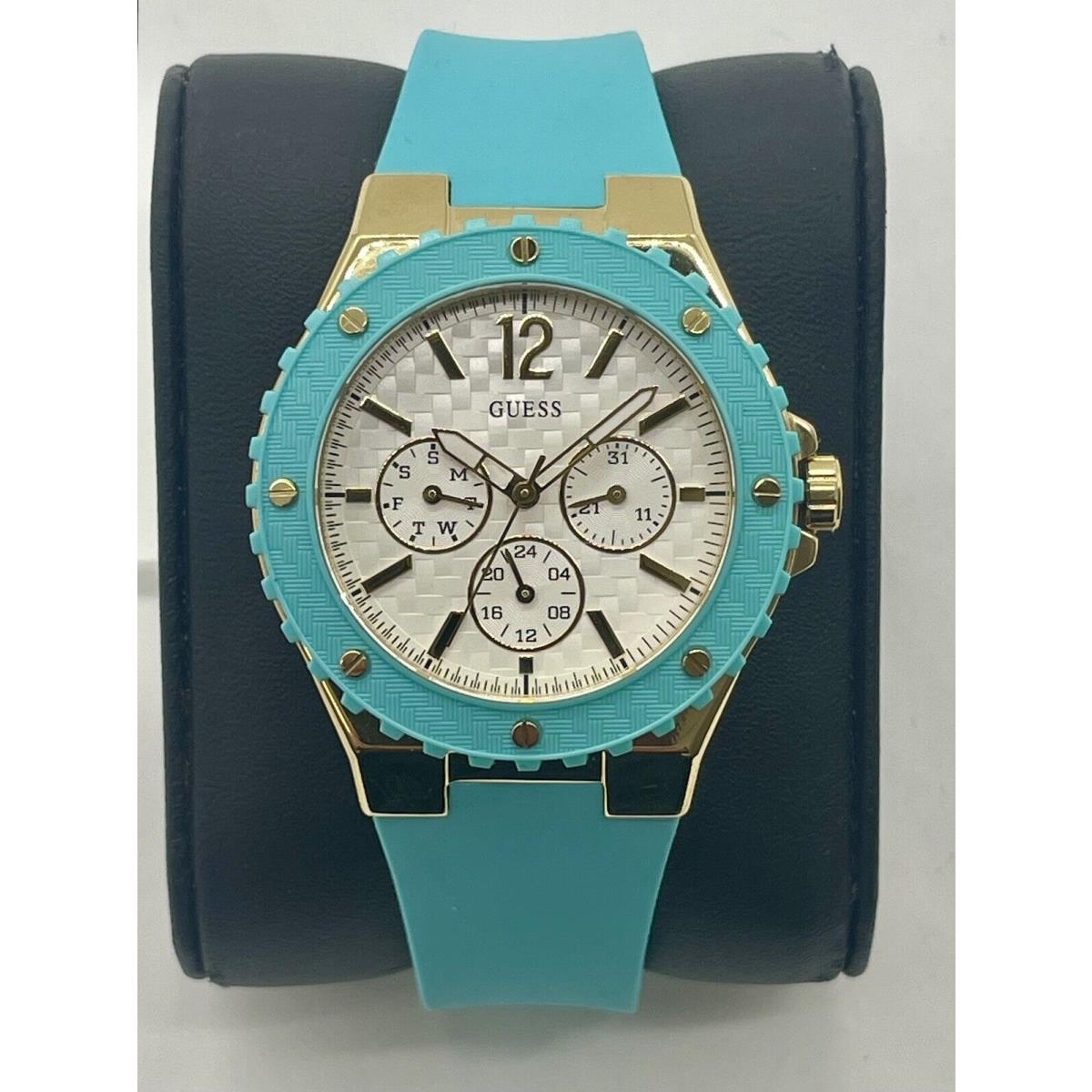 Guess Women`s Turquoise Rubber Strap White Gold Dial Watch Blue U0149L3