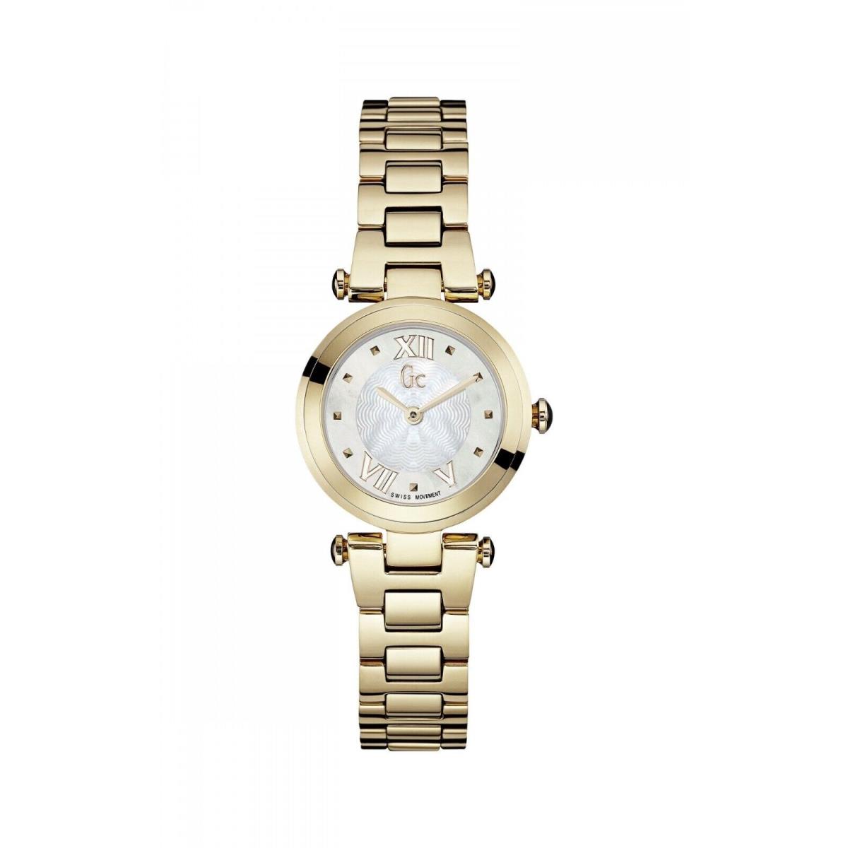 Guess Collection Mother of Pearl Roman Dial Women`s Gold Tone Watch Y07008L1