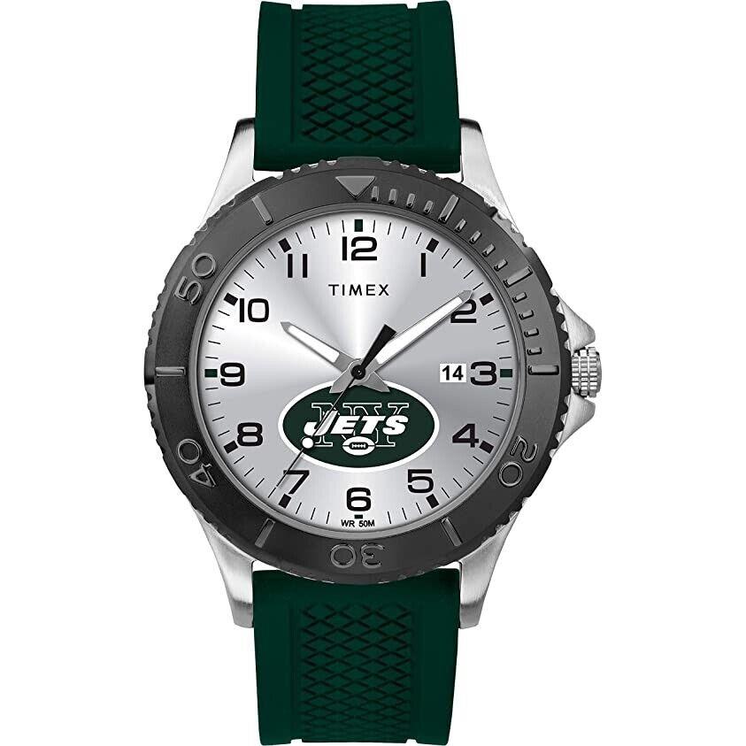 Timex Gamer Green New York Jets Nfl Gamer Green York Jets Nfl 40mm Green Strap Silver Dial Watch Twzfjetmh