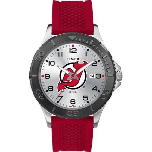 Timex Gamer Red New Jersey Devils Nhl Gamer Red Jersey Devils Nhl 40mm Men`s Silver Dial Watch Twzhdevmf