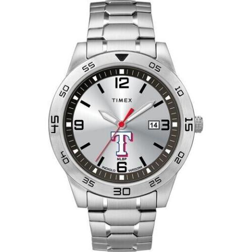 Timex Citation Texas Rangers Mlb 42mm Men`s Silver Indiglo Analog Watchtwzbrngml