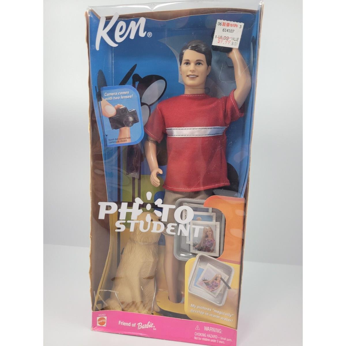 Photo Student Ken Barbie Doll Friend with Camera and Dog Nrfb 2001 Mattel 55263