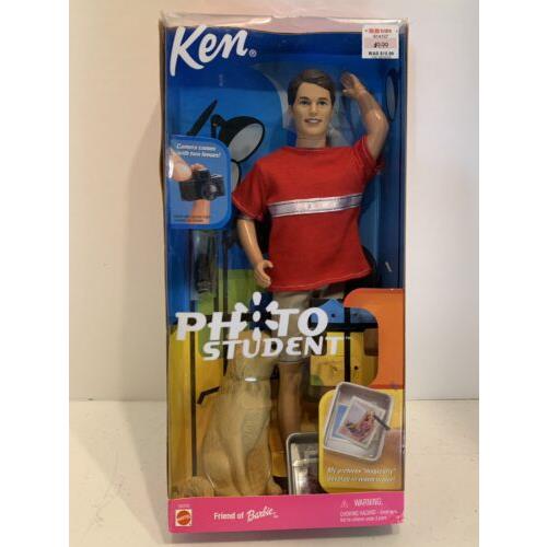 Photo Student Ken Barbie Doll Friend with Camera and Dog Nrfb 2001 Mattel 55263