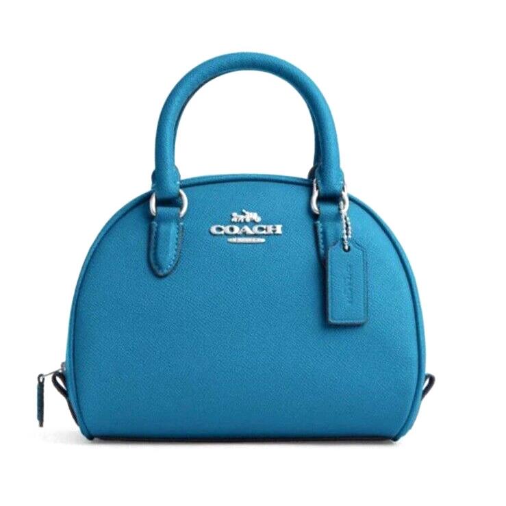 Coach CM316 Sydney Satchel Crossbody Crossgrain Leather Electric Blue