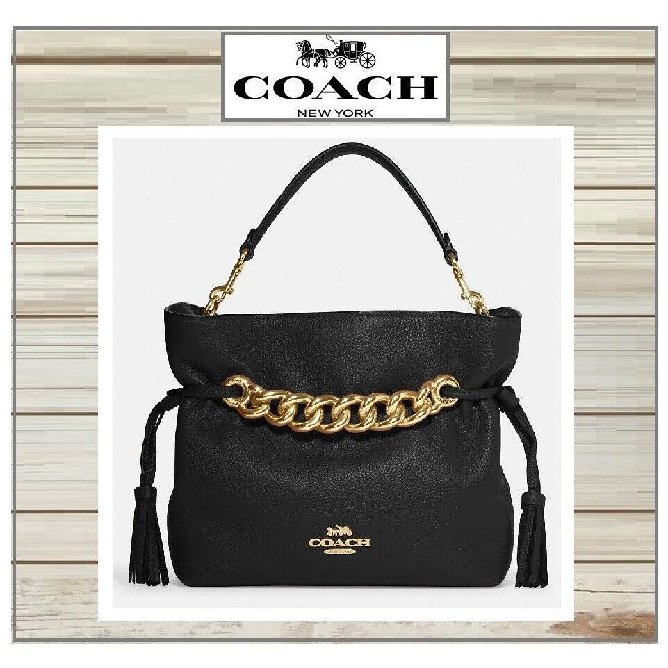 Coach Andy CE555 Drawstring Crossbody Bag In Black Pebble-leather Gold Tone