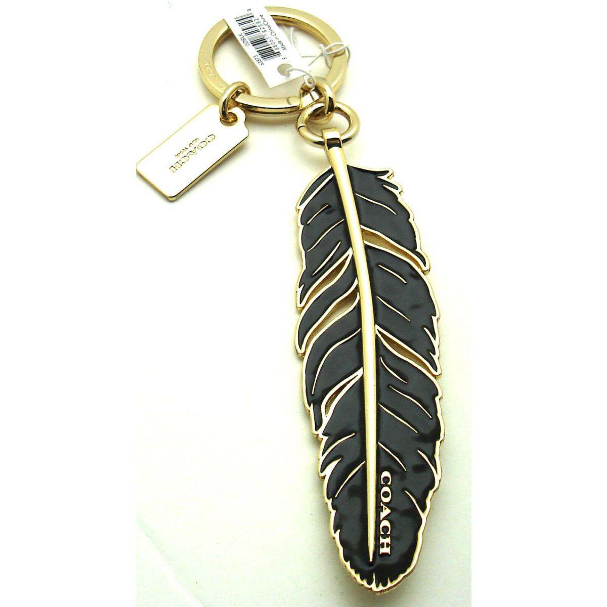 Coach Key Chain Key Fob Gold Black Leaf Pendant 63873