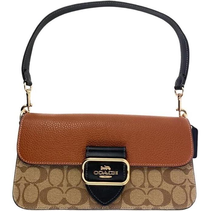 Coach Signature Colorblock Morgan Canvas Shoulder Bag - Gold/khaki Multi - CE560