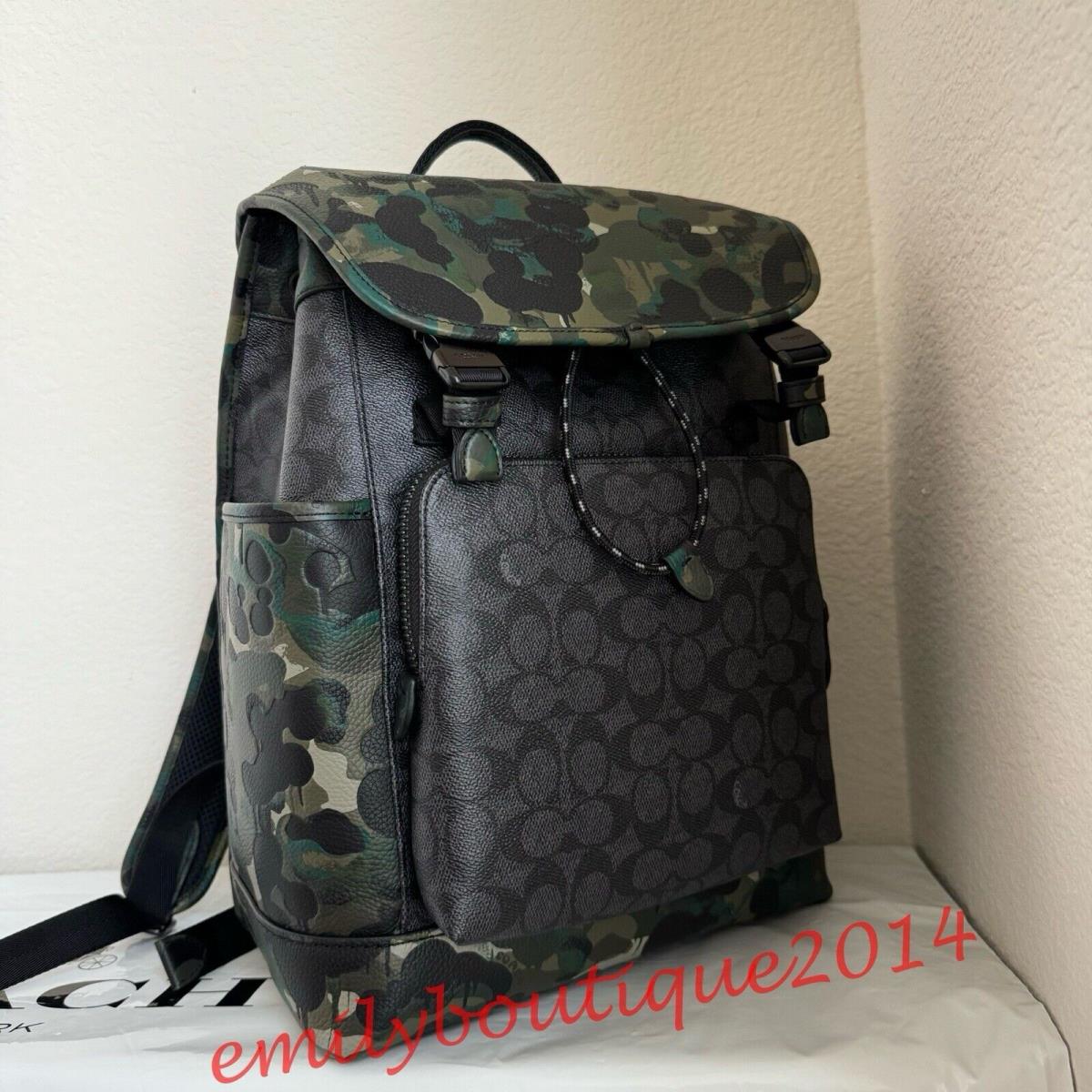 Coach C9734 League Flap Backpack In Signature Canvas Camo Print Charcoal Bag