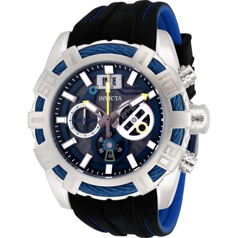 Invicta Bolt Black/blue 49mm Silicone Strap Men`s Watch 30297