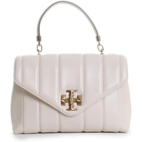 Tory Burch Kira Ivory White Small Brie Leather Top Handle Quilted Handbag - Ivory Handle/Strap, White Hardware, White Exterior