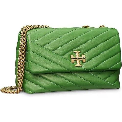 Tory Burch Kira Green Basil Chevron Small Shoulder Bag Leather Gold Handbag