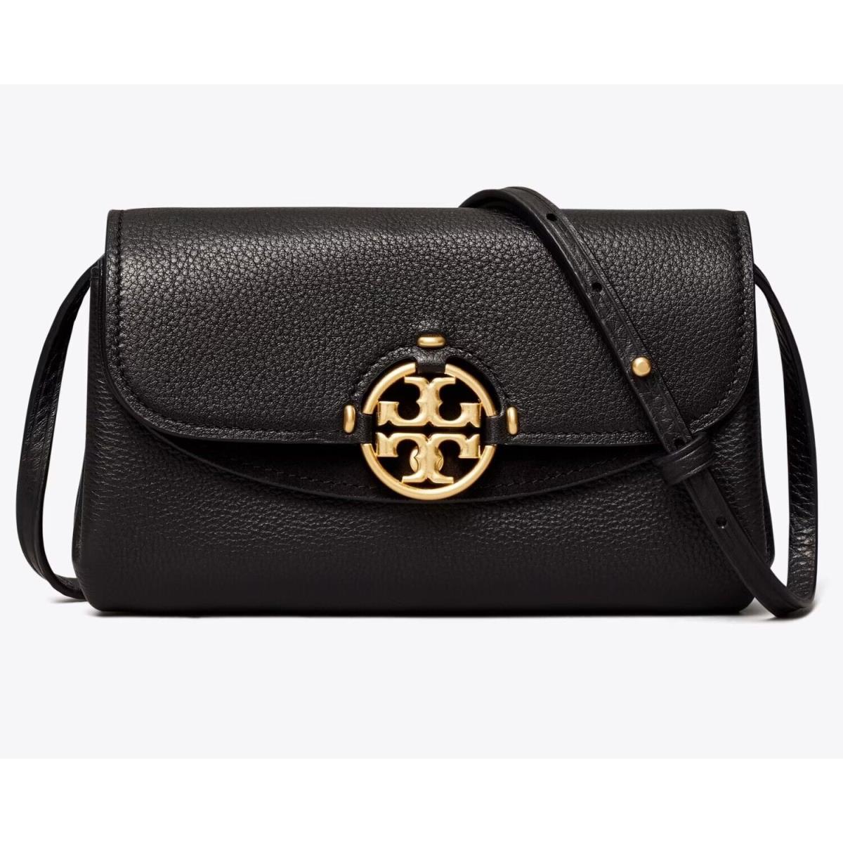 Tory Burch Miller Black Pebbled Leather Small Wallet Crossbody Clutch Mini Bag