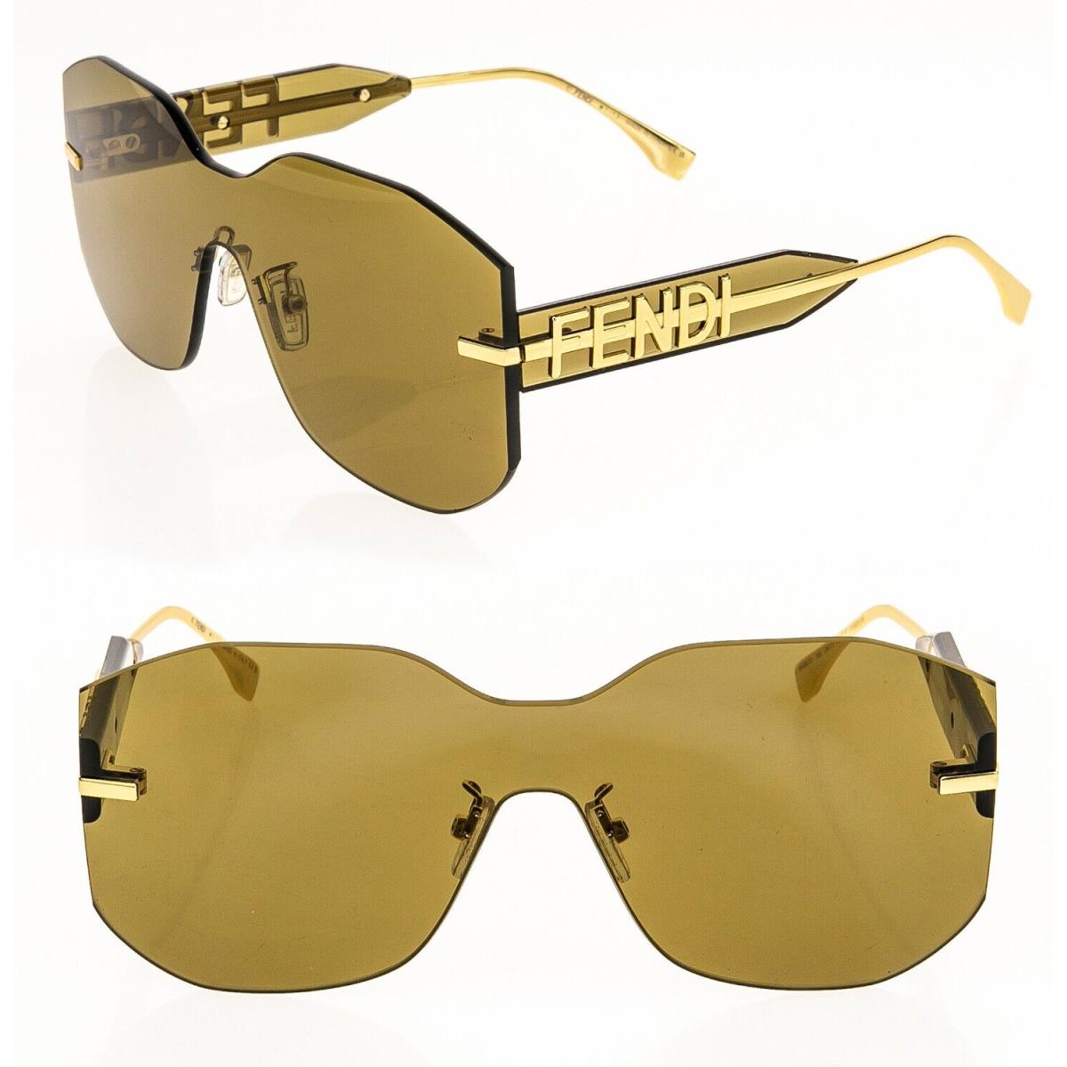 Fendi Fendigraphy Hobo Logo 40067 Brown Gold Fashion Rimless Sunglasses FE40067U