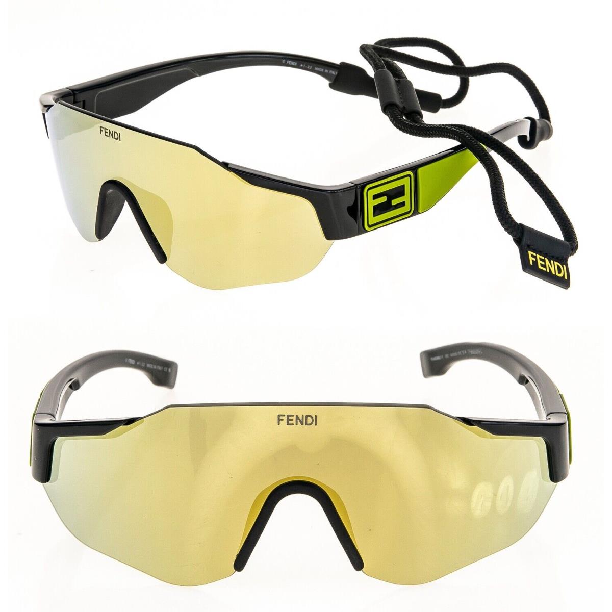 Fendi Sport Baguette 40088 Black Gold Wrap Lanyard Mask Sunglasses FE40088U-Y