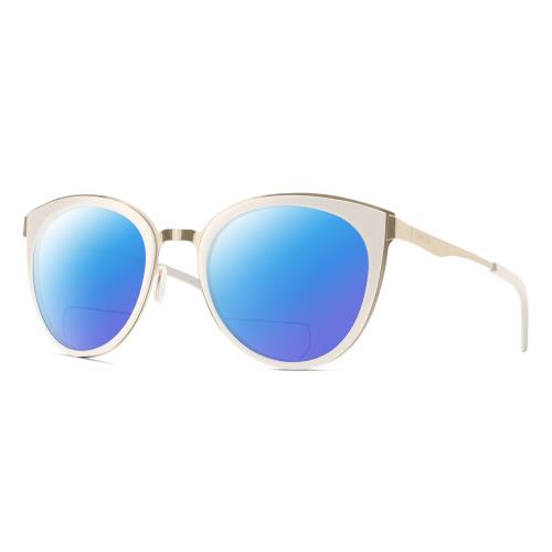 Smith Optics Somerset Womens Cateye Polarized Bifocal Sunglasses White Gold 53mm Blue Mirror