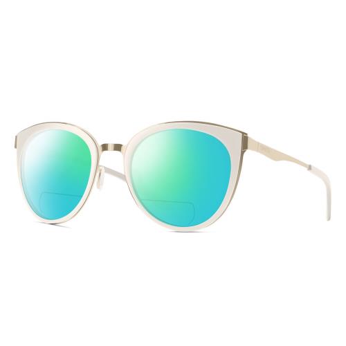 Smith Optics Somerset Womens Cateye Polarized Bifocal Sunglasses White Gold 53mm Green Mirror