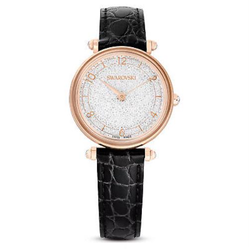 Swarovski Crystalline Wonder Watch Leather Strap Black Rose Gold Tone 5653359