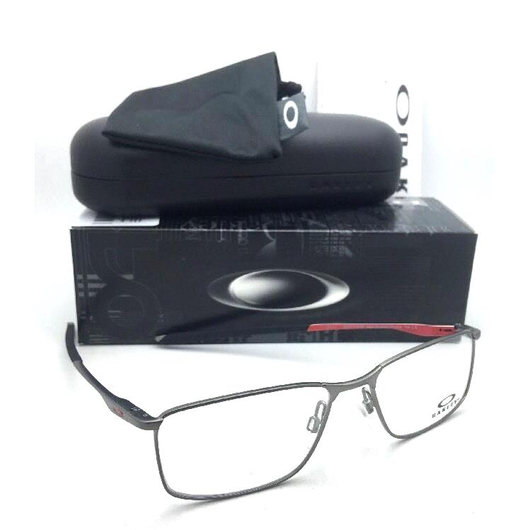 Oakley Eyeglasses Socket 5.0 OX3217-0355 55-17 138 Brushed Chrome Frames - Brushed Chrome / Red / Rubber Black Frame
